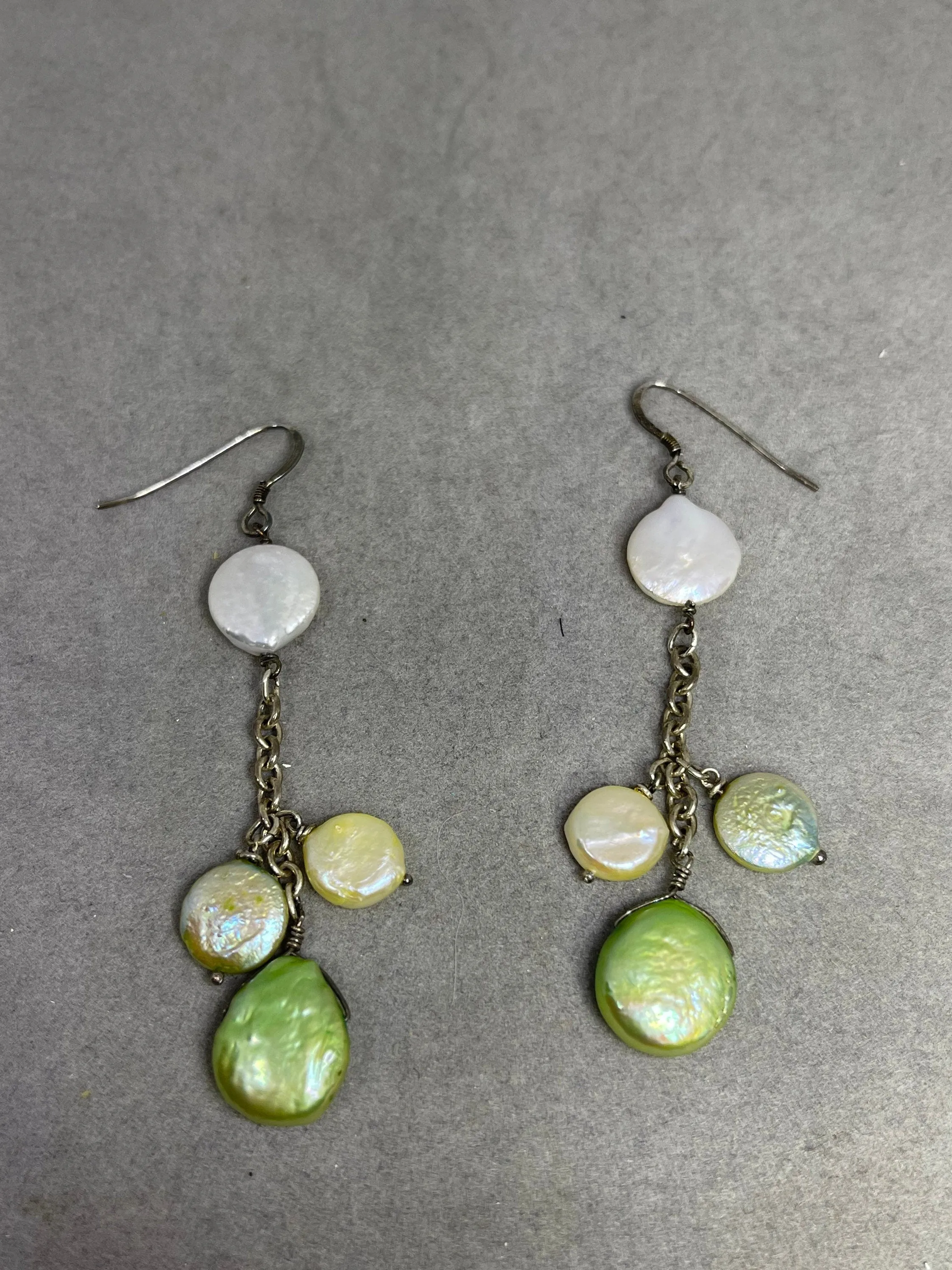 Natural Freshwater Coin Pearl Sterling Silver Dangle Earrings