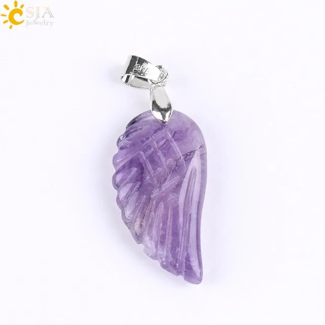 Natural Gem Stone Angel Wing Necklaces & Pendants