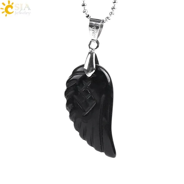 Natural Gem Stone Angel Wing Necklaces & Pendants