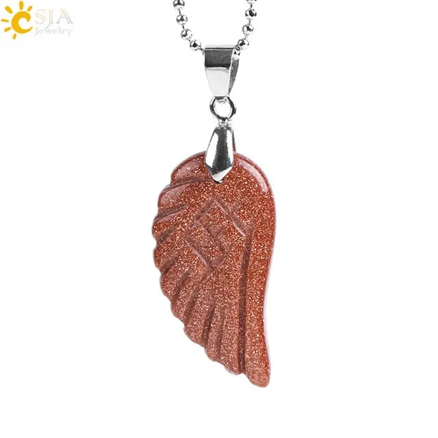 Natural Gem Stone Angel Wing Necklaces & Pendants