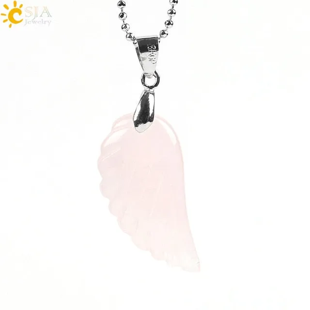 Natural Gem Stone Angel Wing Necklaces & Pendants