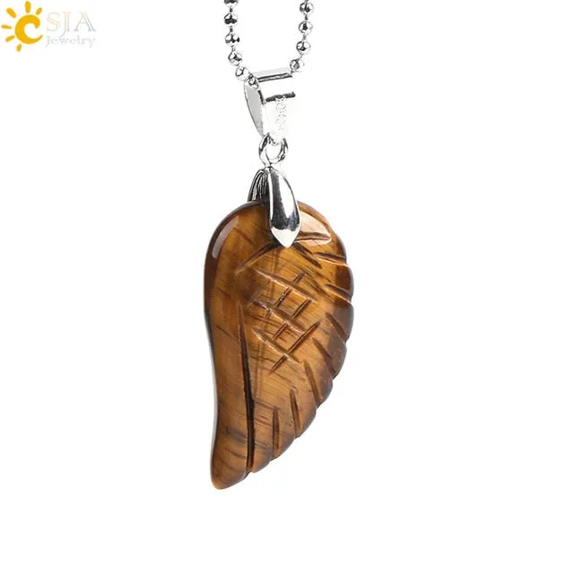 Natural Gem Stone Angel Wing Necklaces & Pendants