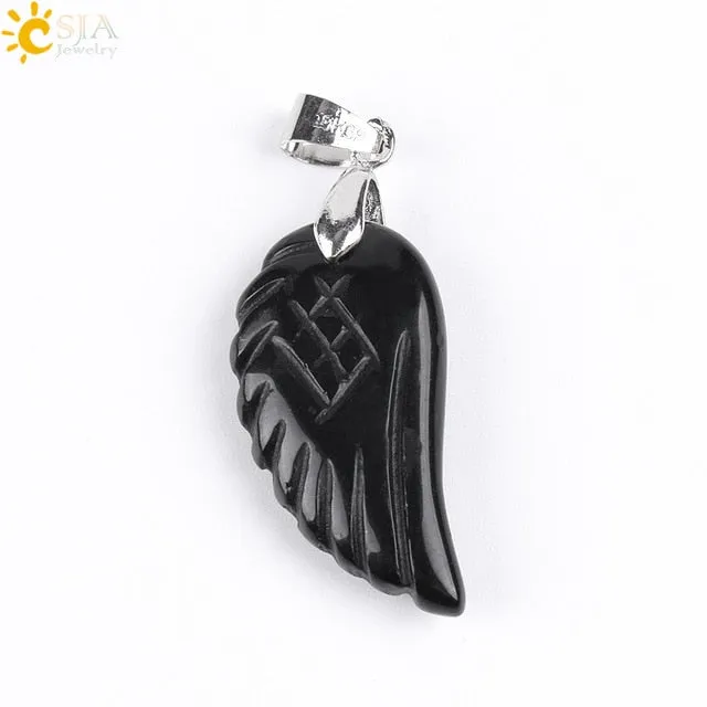 Natural Gem Stone Angel Wing Necklaces & Pendants