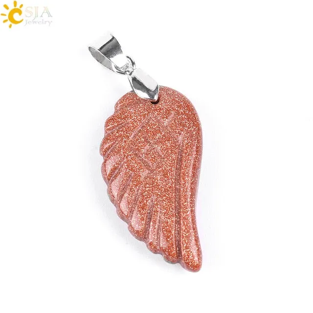Natural Gem Stone Angel Wing Necklaces & Pendants