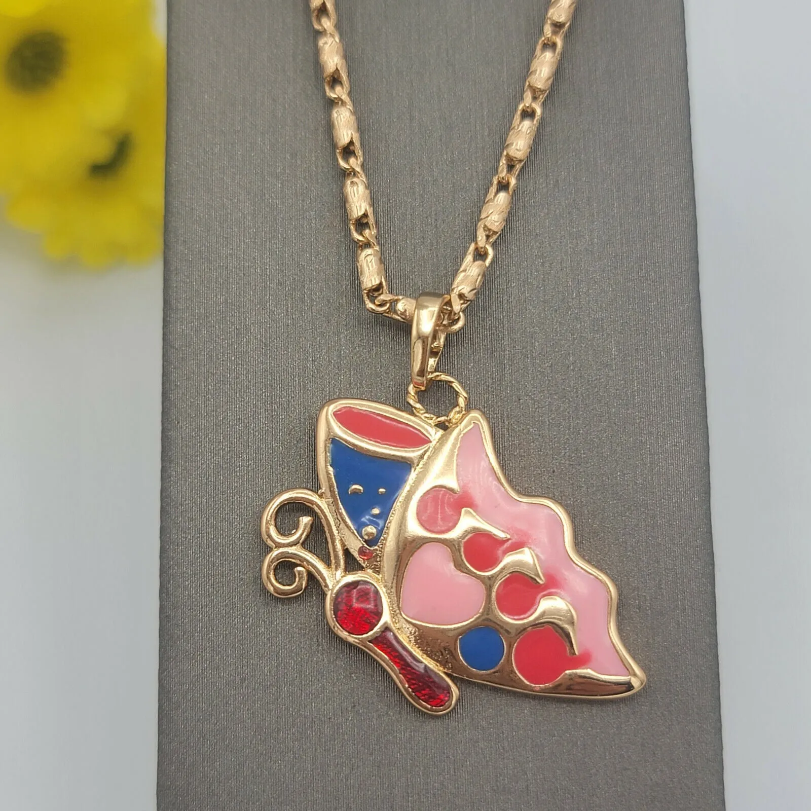 Necklaces - 18K Gold Plated. Multicolor Flying Butterfly Pendant & Chain.