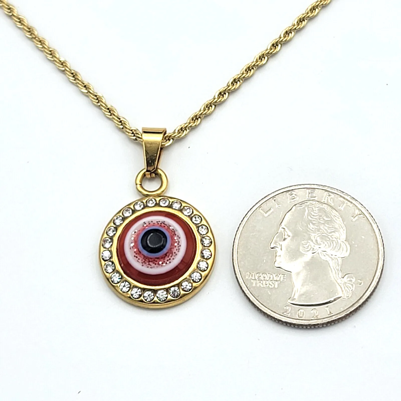 Necklaces - Stainless Steel Gold Plated. Red Eye Pendant Pendant & Chain.
