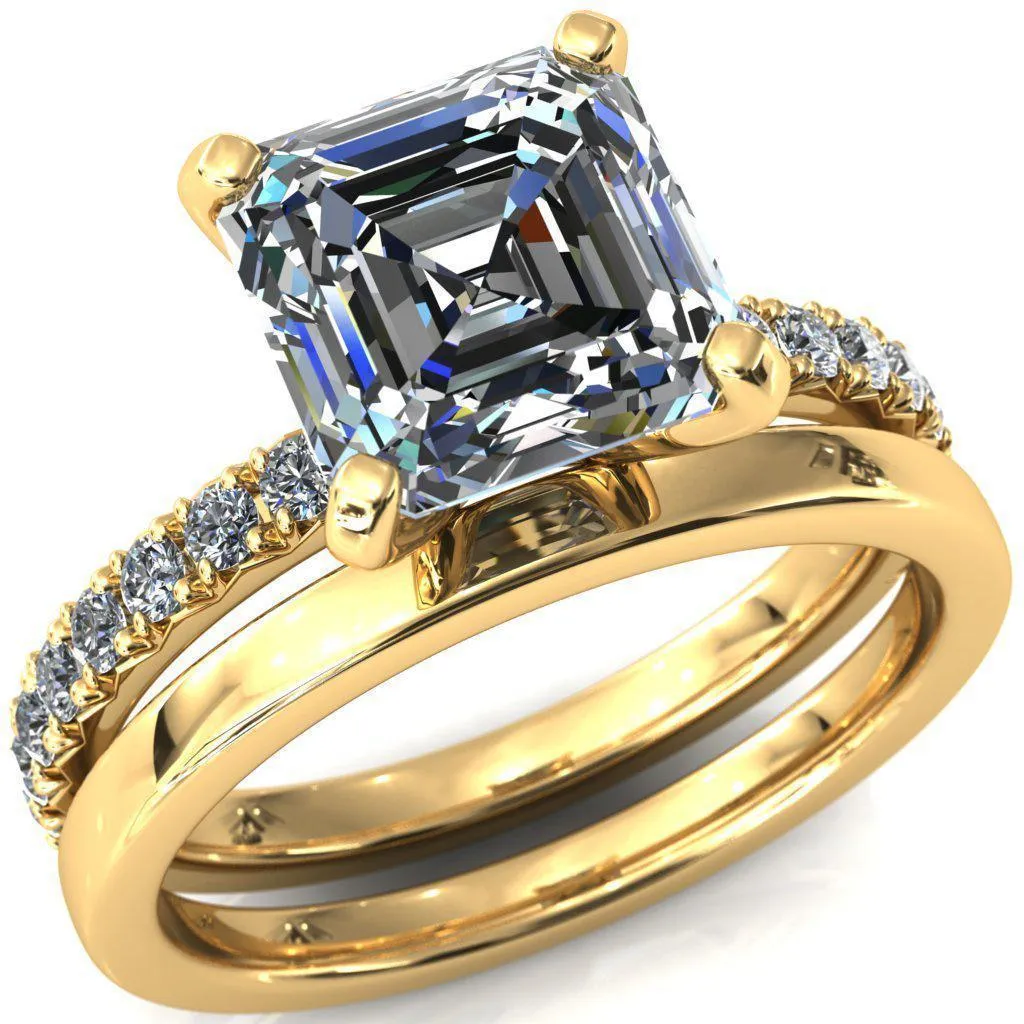 Nefili Asscher Moissanite 4 Prong 5/8 Eternity Diamond French Pave Engagement Ring