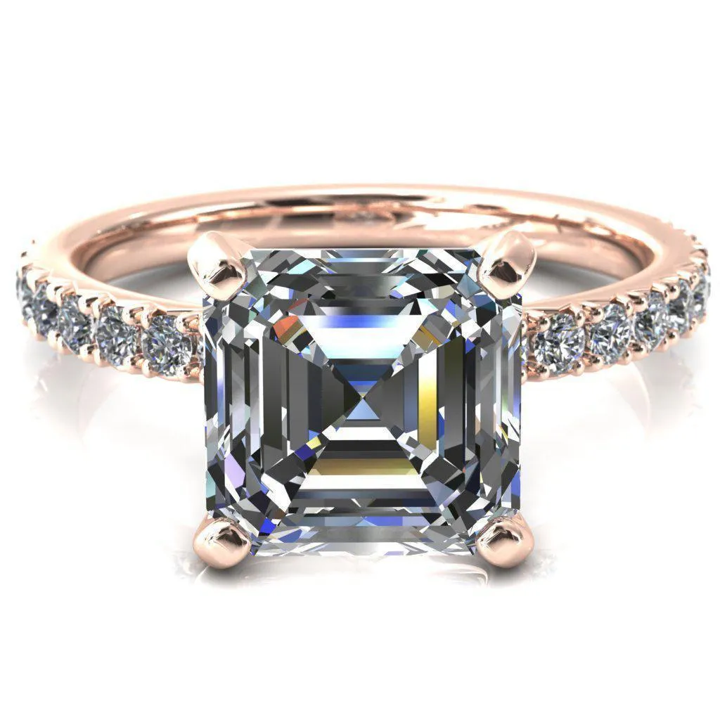 Nefili Asscher Moissanite 4 Prong 5/8 Eternity Diamond French Pave Engagement Ring