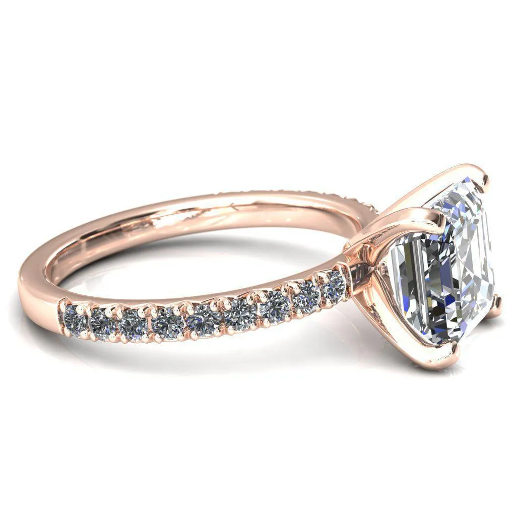 Nefili Asscher Moissanite 4 Prong 5/8 Eternity Diamond French Pave Engagement Ring