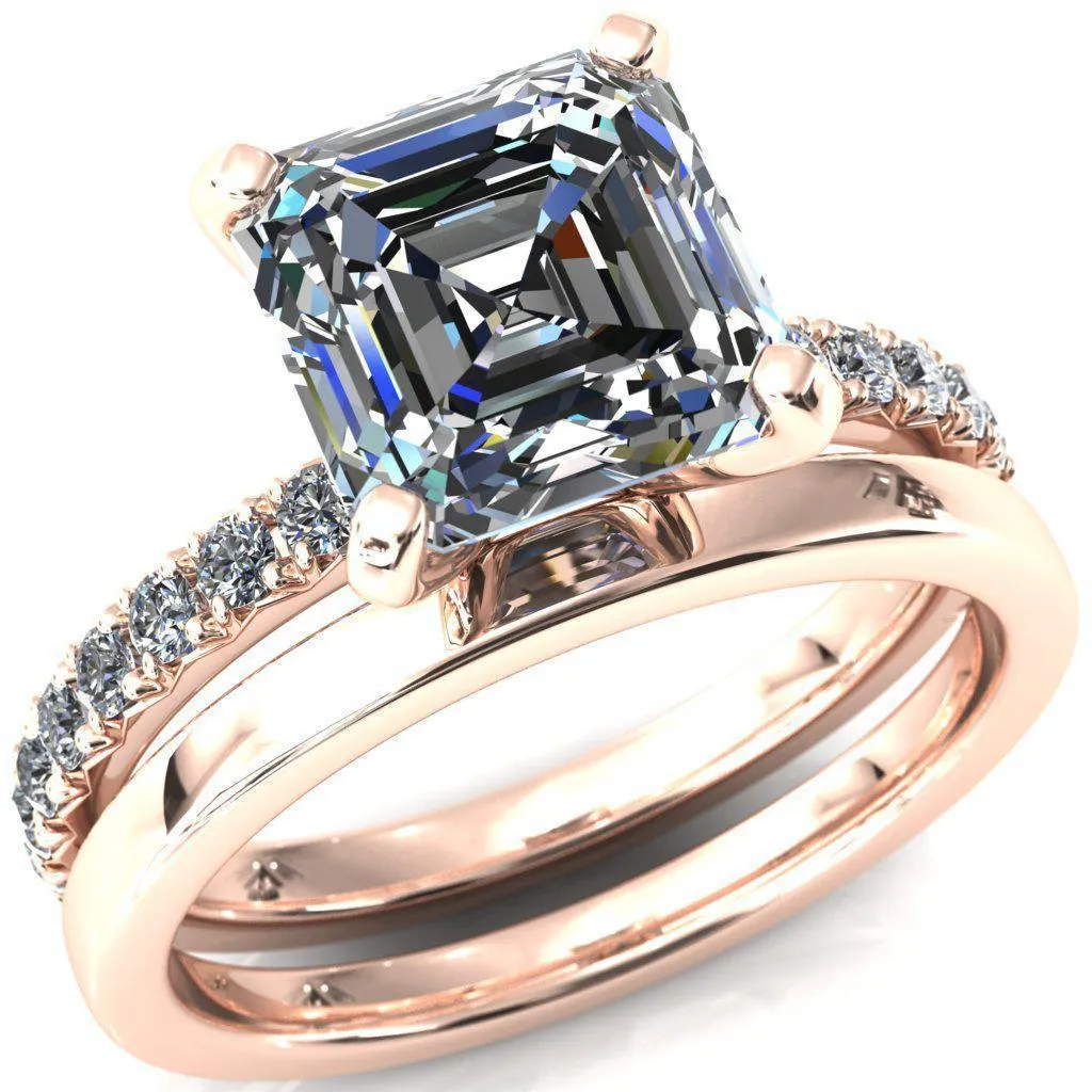 Nefili Asscher Moissanite 4 Prong 5/8 Eternity Diamond French Pave Engagement Ring