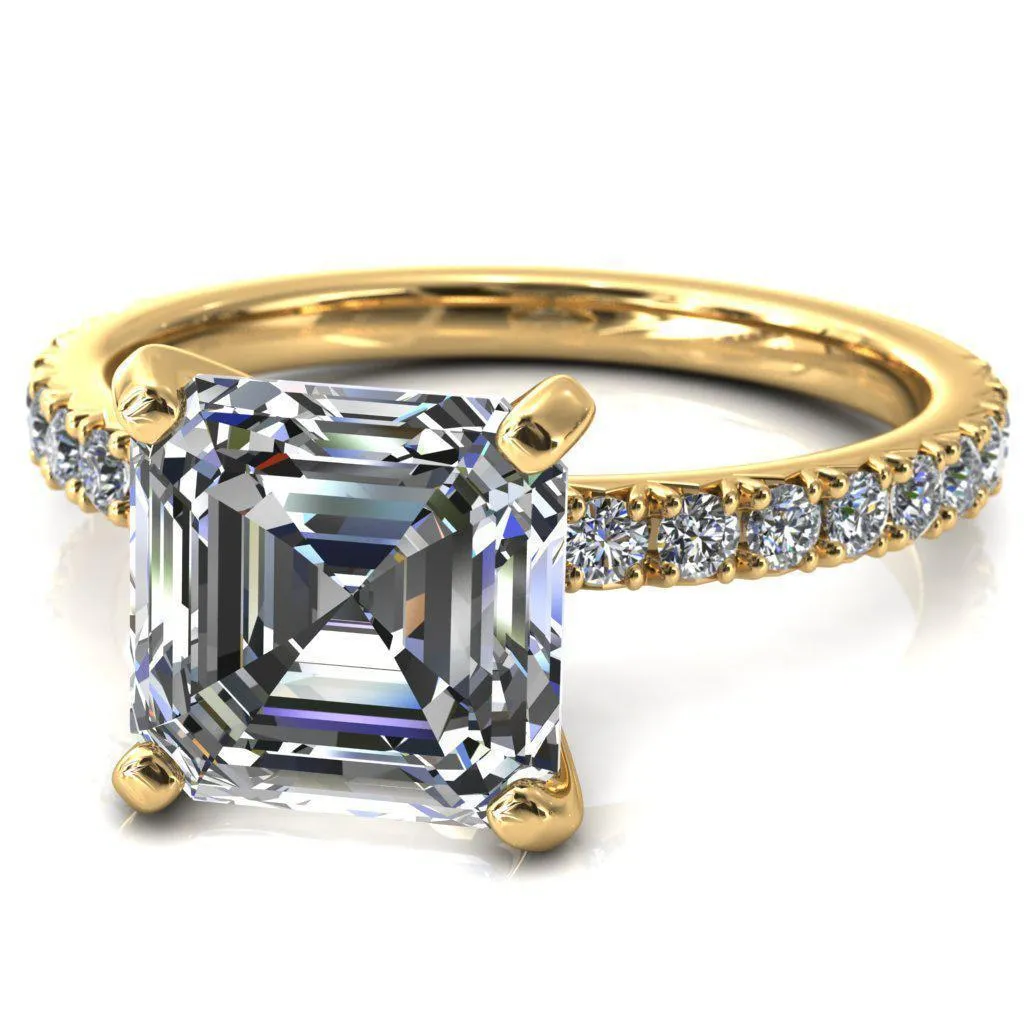 Nefili Asscher Moissanite 4 Prong 5/8 Eternity Diamond French Pave Engagement Ring