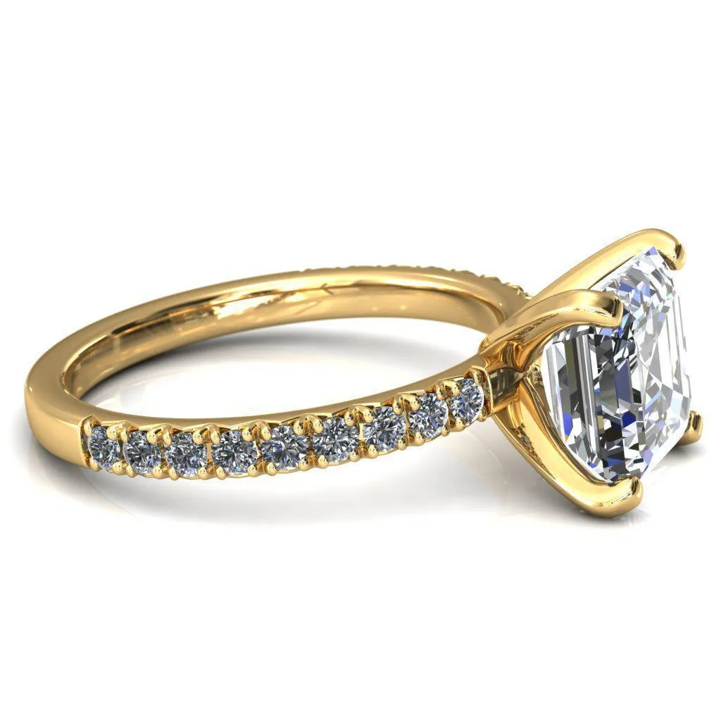 Nefili Asscher Moissanite 4 Prong 5/8 Eternity Diamond French Pave Engagement Ring