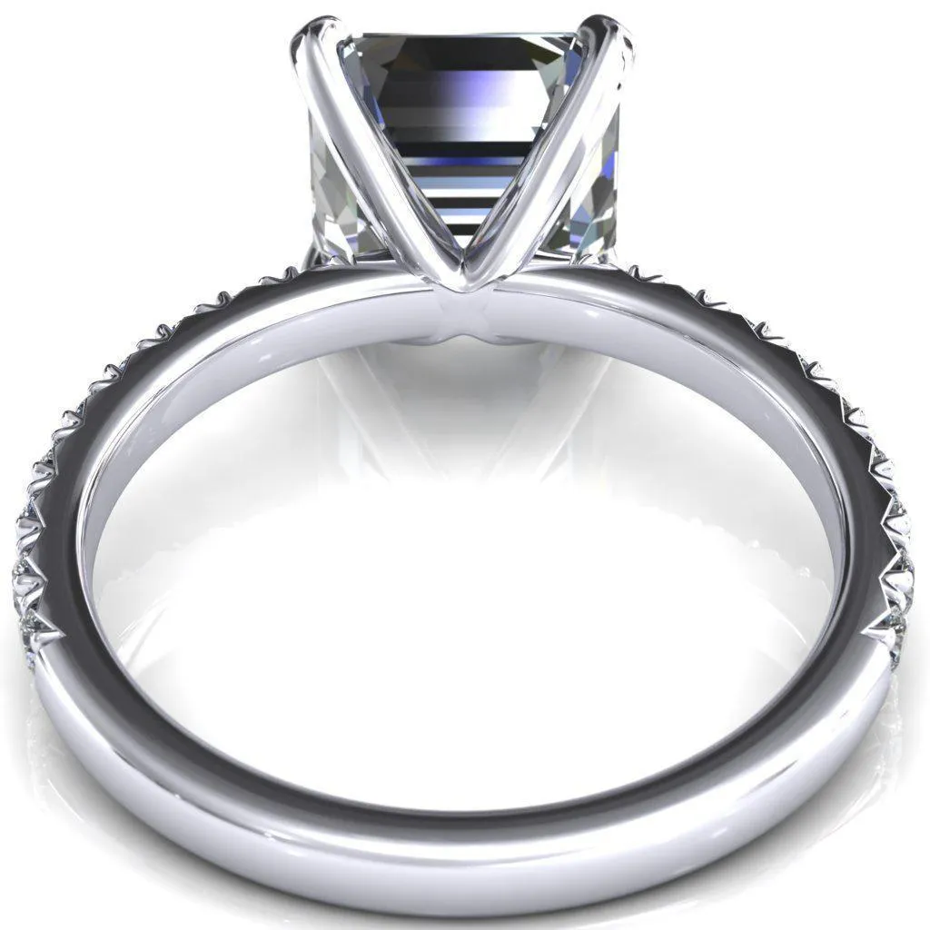 Nefili Asscher Moissanite 4 Prong 5/8 Eternity Diamond French Pave Engagement Ring