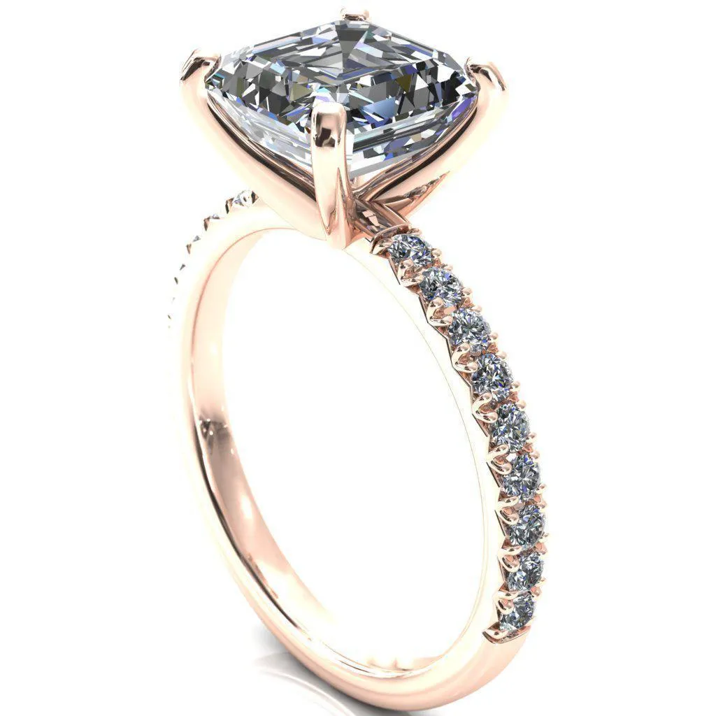 Nefili Asscher Moissanite 4 Prong 5/8 Eternity Diamond French Pave Engagement Ring