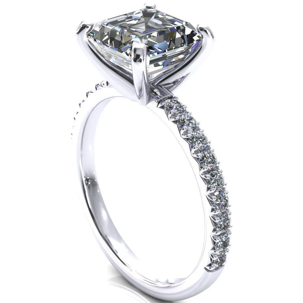 Nefili Asscher Moissanite 4 Prong 5/8 Eternity Diamond French Pave Engagement Ring