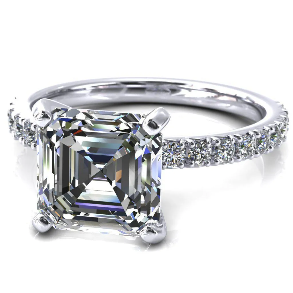 Nefili Asscher Moissanite 4 Prong 5/8 Eternity Diamond French Pave Engagement Ring