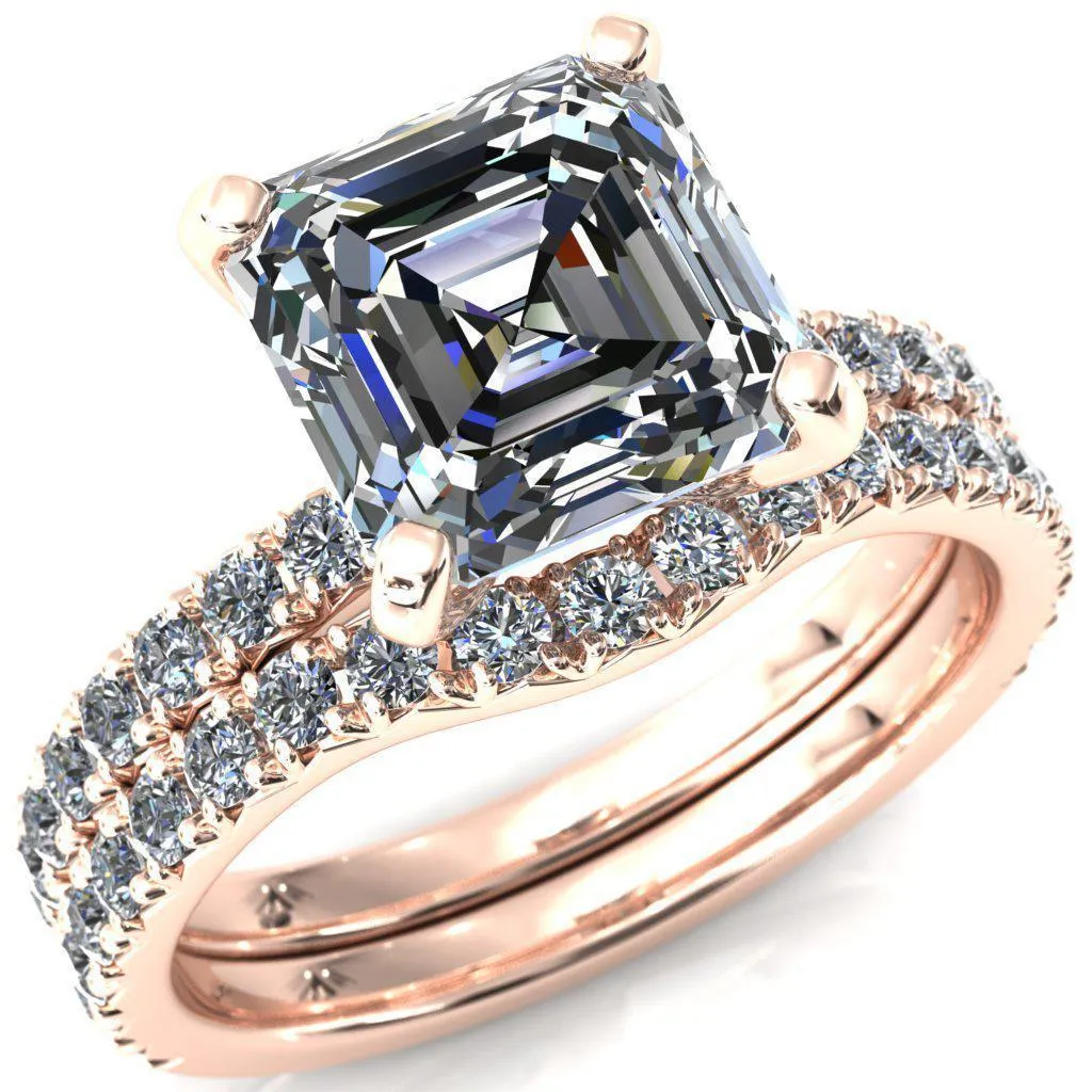 Nefili Asscher Moissanite 4 Prong 5/8 Eternity Diamond French Pave Engagement Ring
