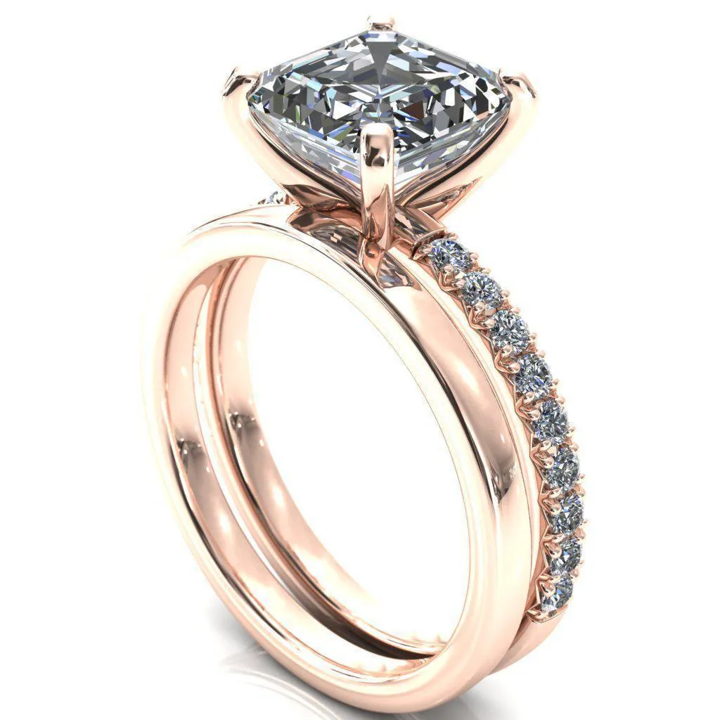 Nefili Asscher Moissanite 4 Prong 5/8 Eternity Diamond French Pave Engagement Ring