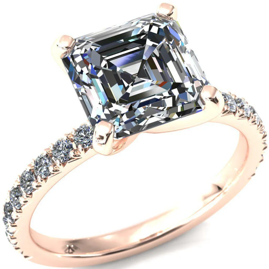 Nefili Asscher Moissanite 4 Prong 5/8 Eternity Diamond French Pave Engagement Ring