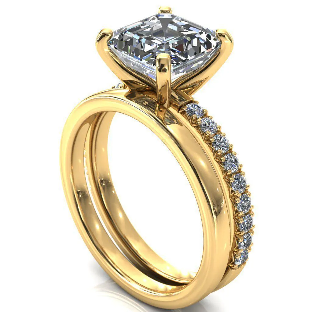 Nefili Asscher Moissanite 4 Prong 5/8 Eternity Diamond French Pave Engagement Ring
