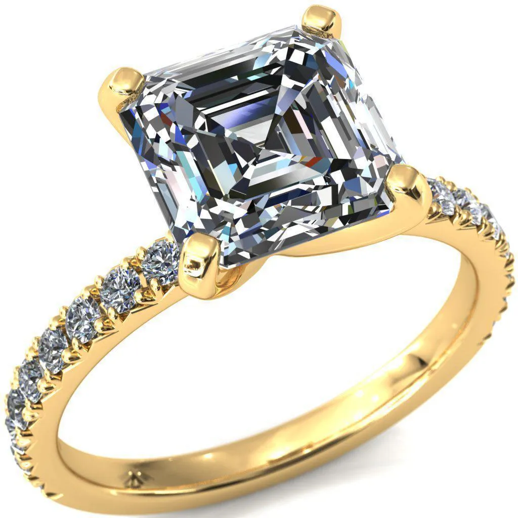 Nefili Asscher Moissanite 4 Prong 5/8 Eternity Diamond French Pave Engagement Ring