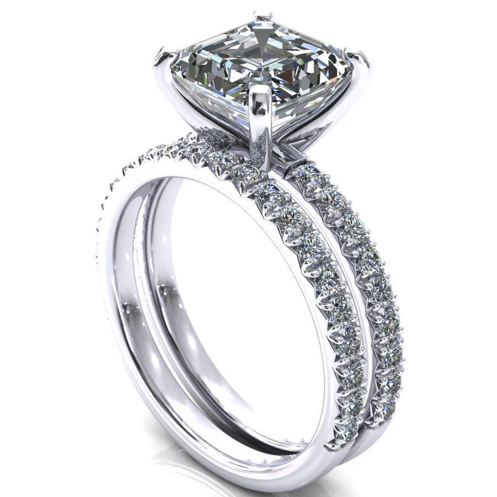 Nefili Asscher Moissanite 4 Prong 5/8 Eternity Diamond French Pave Engagement Ring