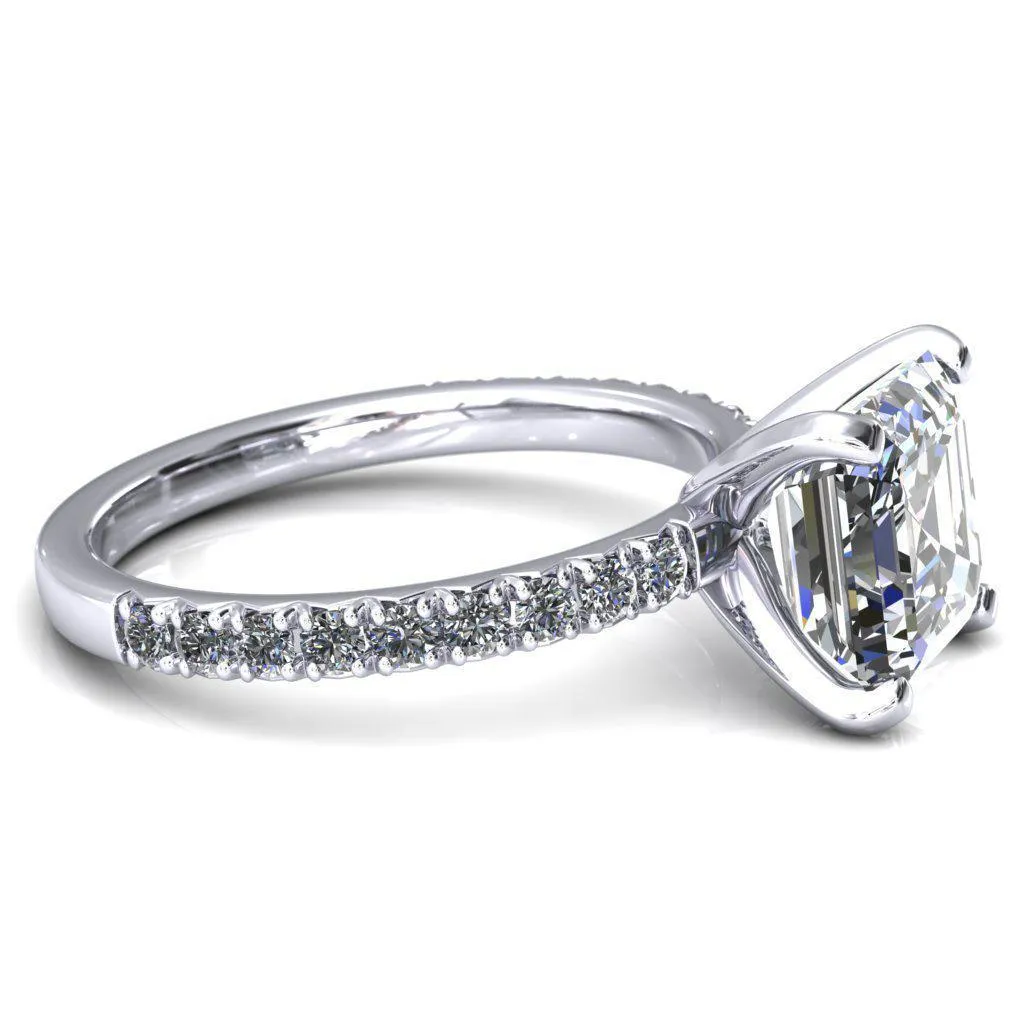 Nefili Asscher Moissanite 4 Prong 5/8 Eternity Diamond French Pave Engagement Ring
