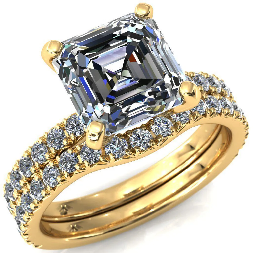 Nefili Asscher Moissanite 4 Prong 5/8 Eternity Diamond French Pave Engagement Ring