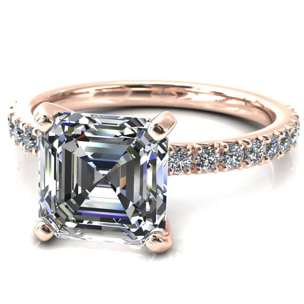 Nefili Asscher Moissanite 4 Prong 5/8 Eternity Diamond French Pave Engagement Ring