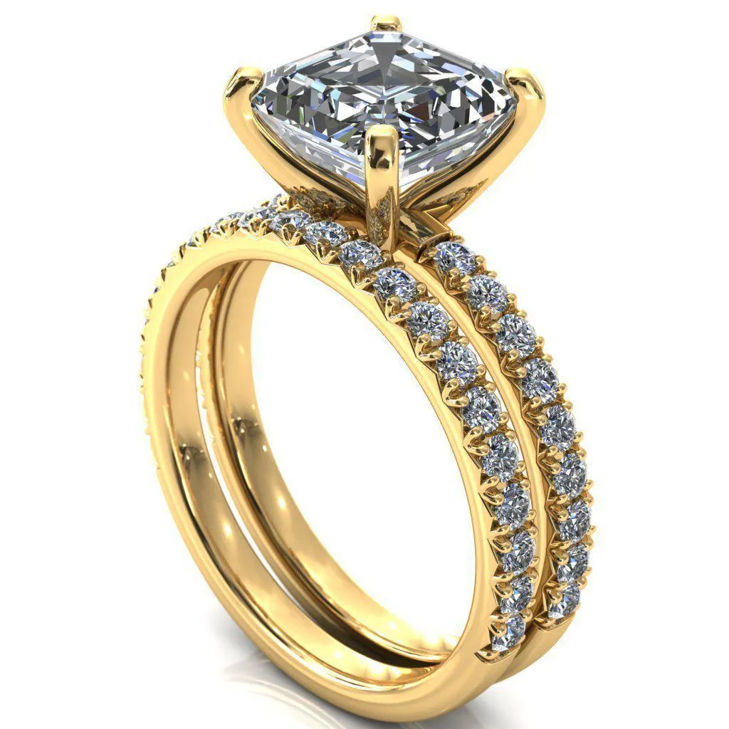 Nefili Asscher Moissanite 4 Prong 5/8 Eternity Diamond French Pave Engagement Ring