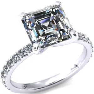 Nefili Asscher Moissanite 4 Prong 5/8 Eternity Diamond French Pave Engagement Ring
