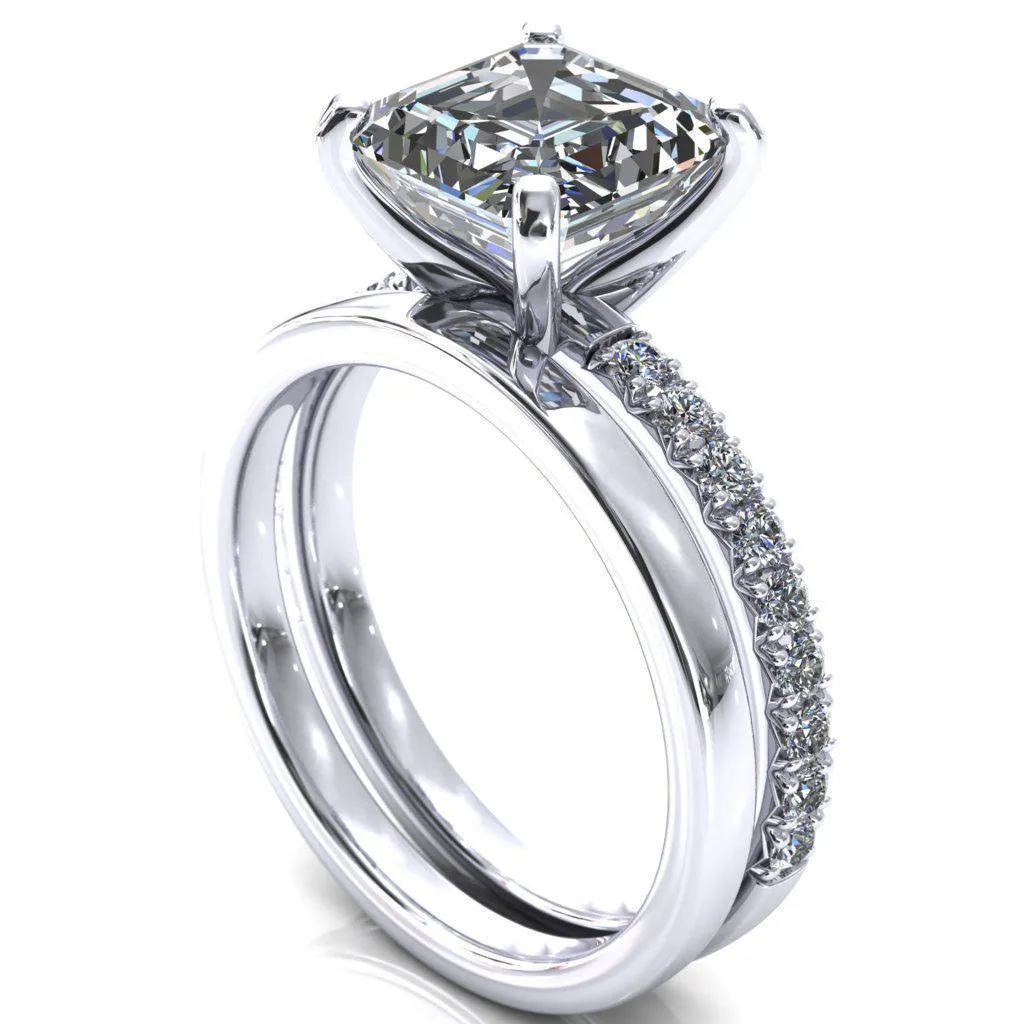 Nefili Asscher Moissanite 4 Prong 5/8 Eternity Diamond French Pave Engagement Ring