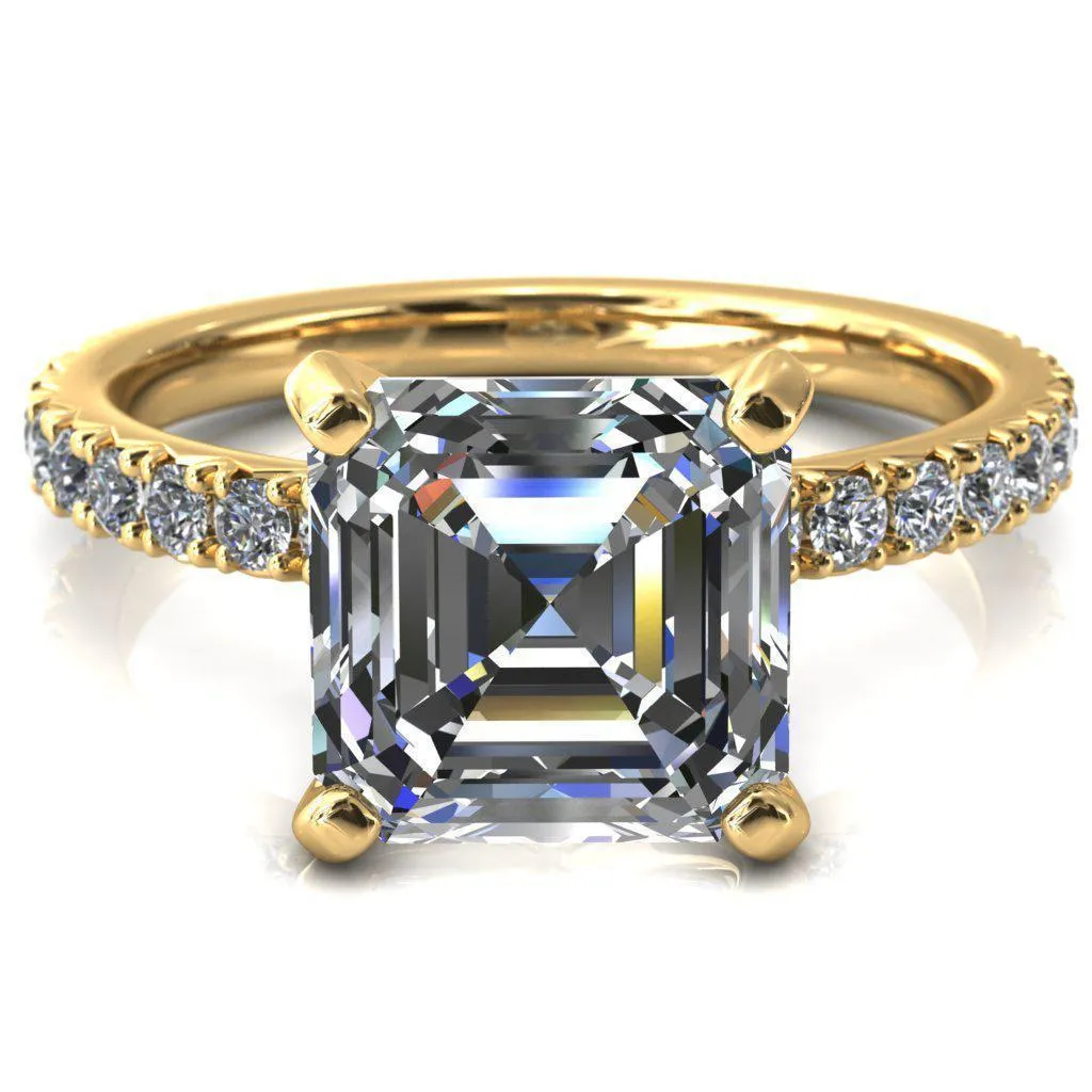 Nefili Asscher Moissanite 4 Prong 5/8 Eternity Diamond French Pave Engagement Ring