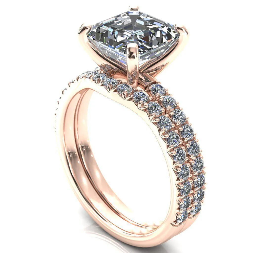 Nefili Asscher Moissanite 4 Prong 5/8 Eternity Diamond French Pave Engagement Ring