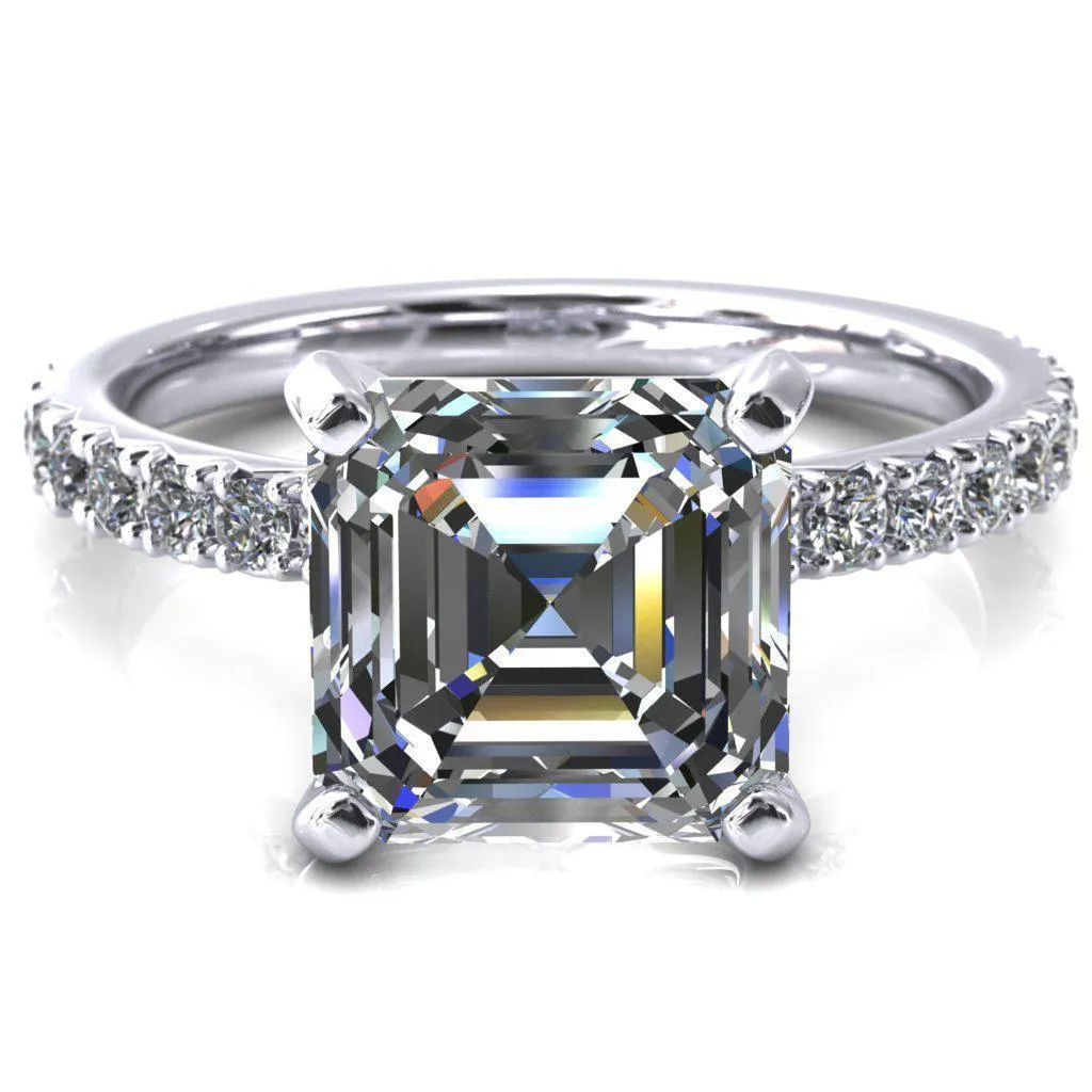 Nefili Asscher Moissanite 4 Prong 5/8 Eternity Diamond French Pave Engagement Ring