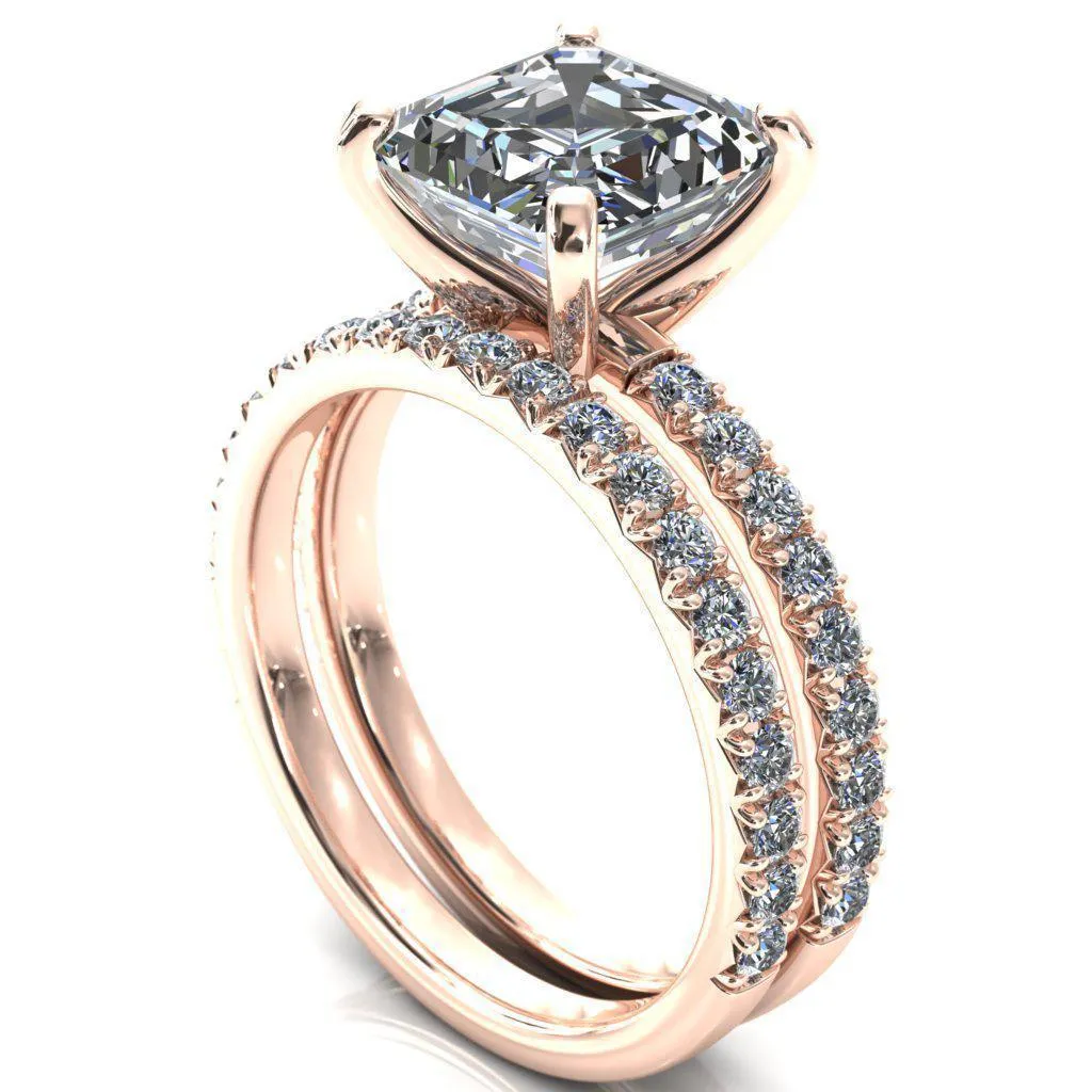 Nefili Asscher Moissanite 4 Prong 5/8 Eternity Diamond French Pave Engagement Ring