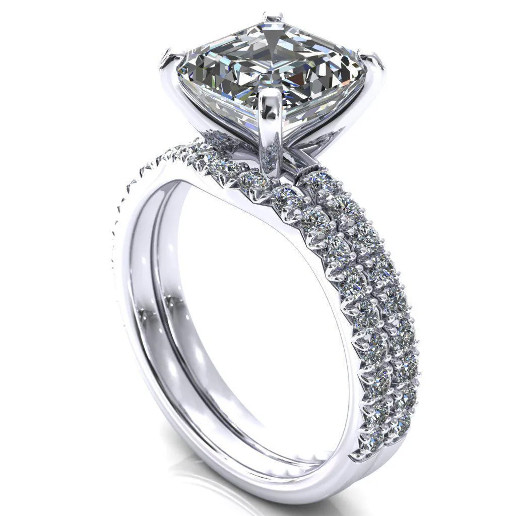 Nefili Asscher Moissanite 4 Prong 5/8 Eternity Diamond French Pave Engagement Ring