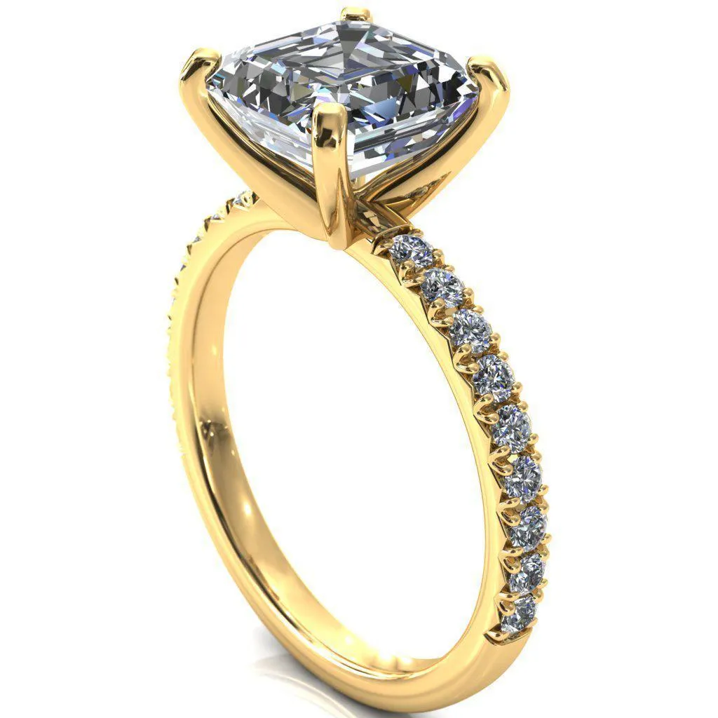 Nefili Asscher Moissanite 4 Prong 5/8 Eternity Diamond French Pave Engagement Ring