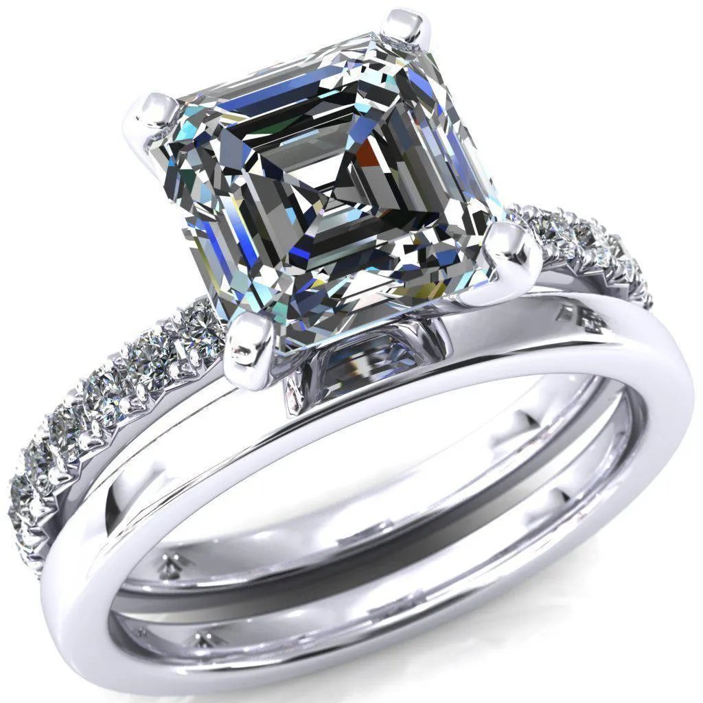 Nefili Asscher Moissanite 4 Prong 5/8 Eternity Diamond French Pave Engagement Ring