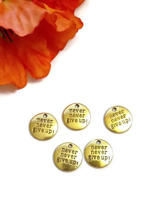 Never Never Give Up Pendant Charms - Gold Tone 10 Pcs