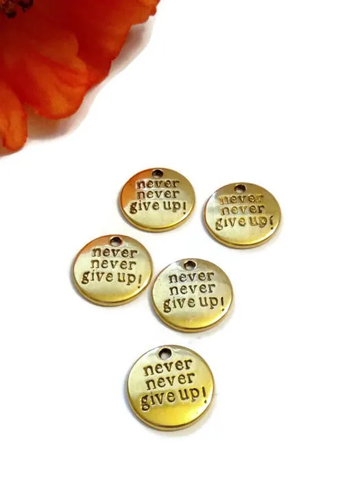 Never Never Give Up Pendant Charms - Gold Tone 10 Pcs