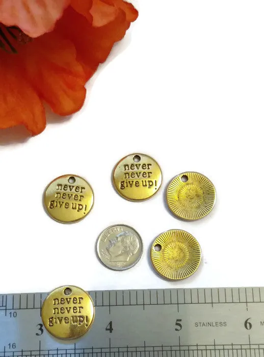 Never Never Give Up Pendant Charms - Gold Tone 10 Pcs