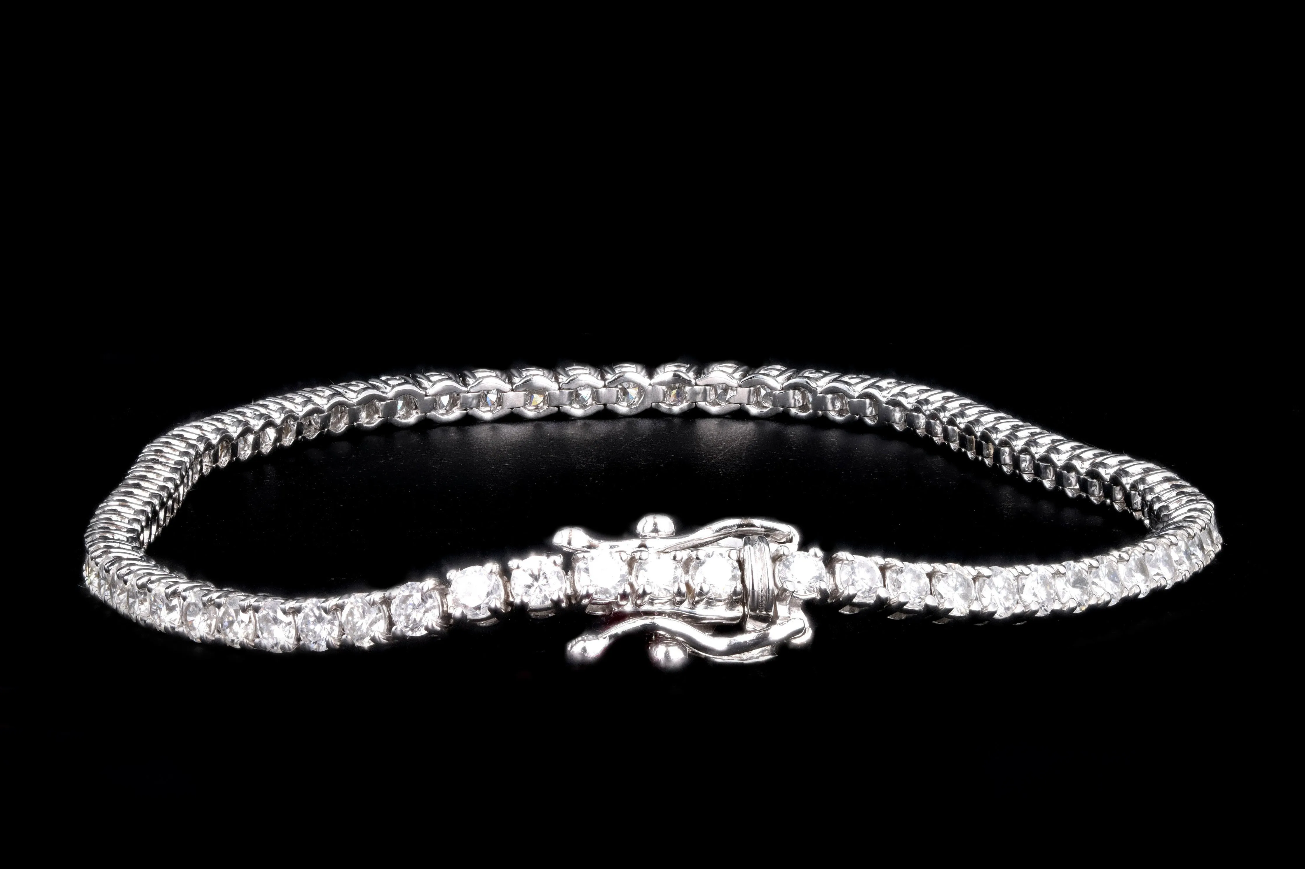 New 14K White Gold 3.13 Carat Round Brilliant Cut Diamond Tennis Bracelet