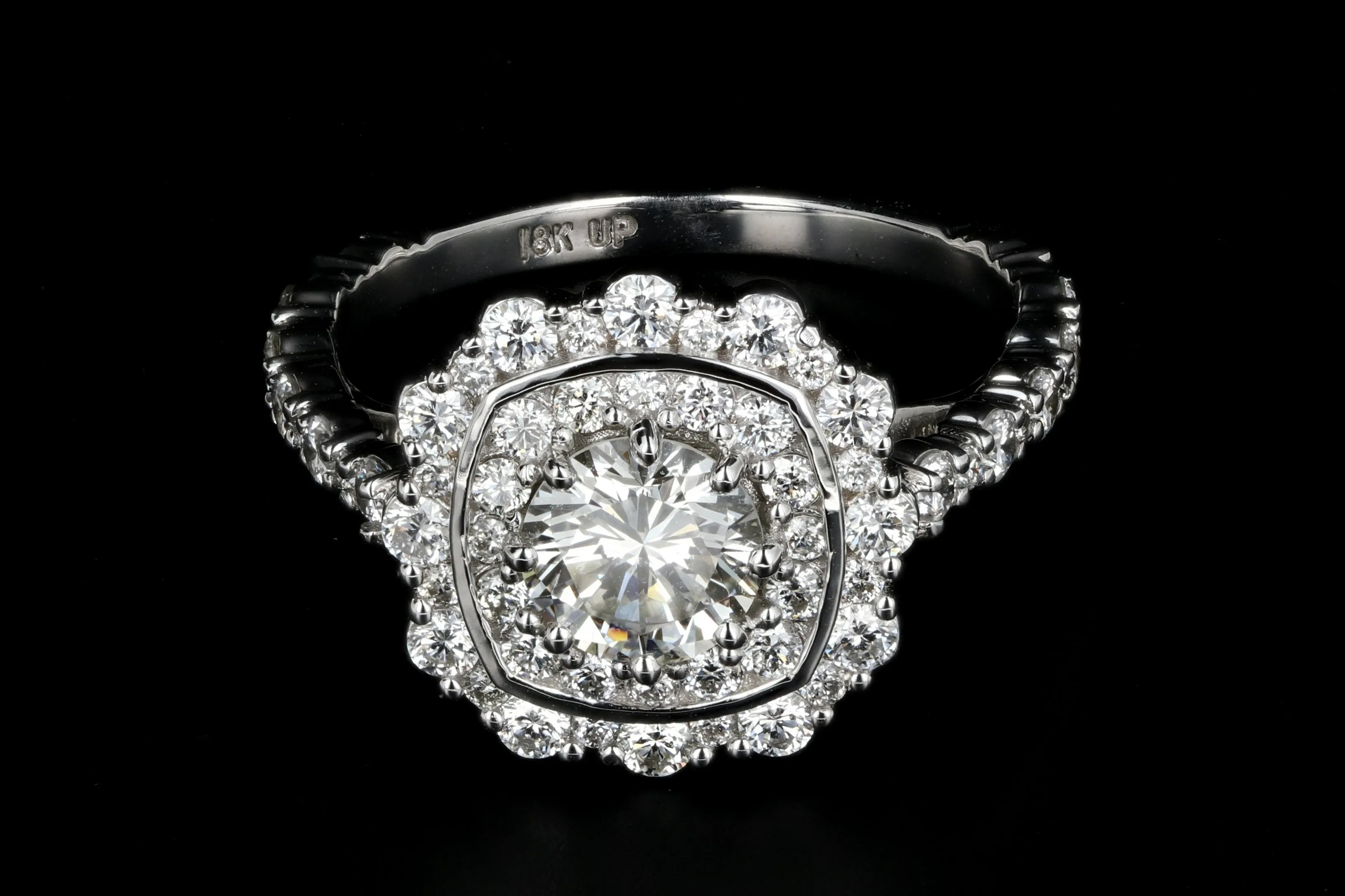 New 18K White Gold .80 Carat Diamond Halo Engagement Ring