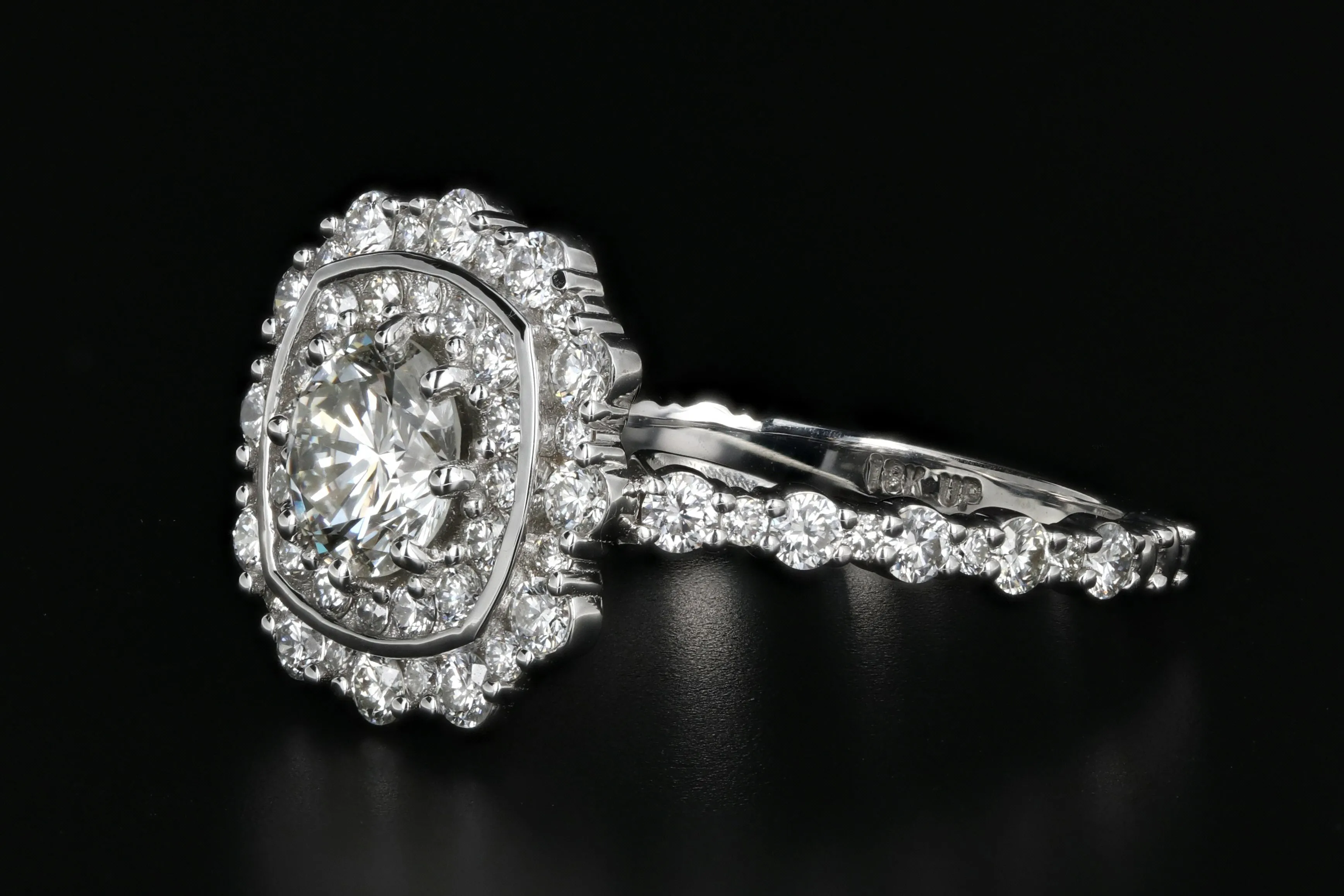 New 18K White Gold .80 Carat Diamond Halo Engagement Ring