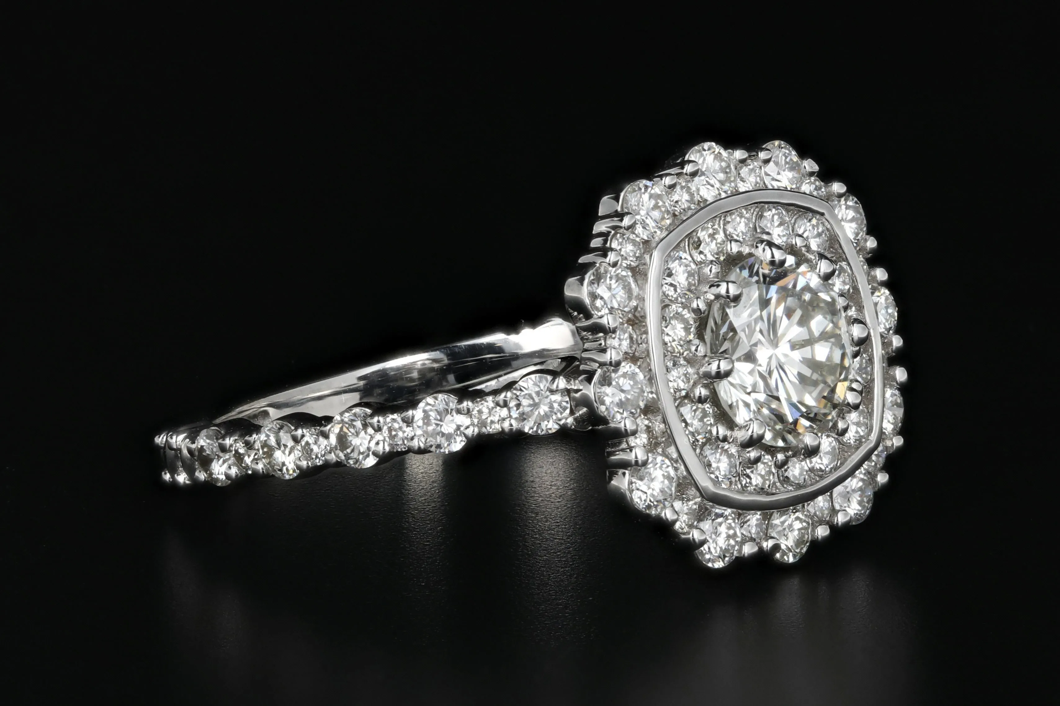 New 18K White Gold .80 Carat Diamond Halo Engagement Ring