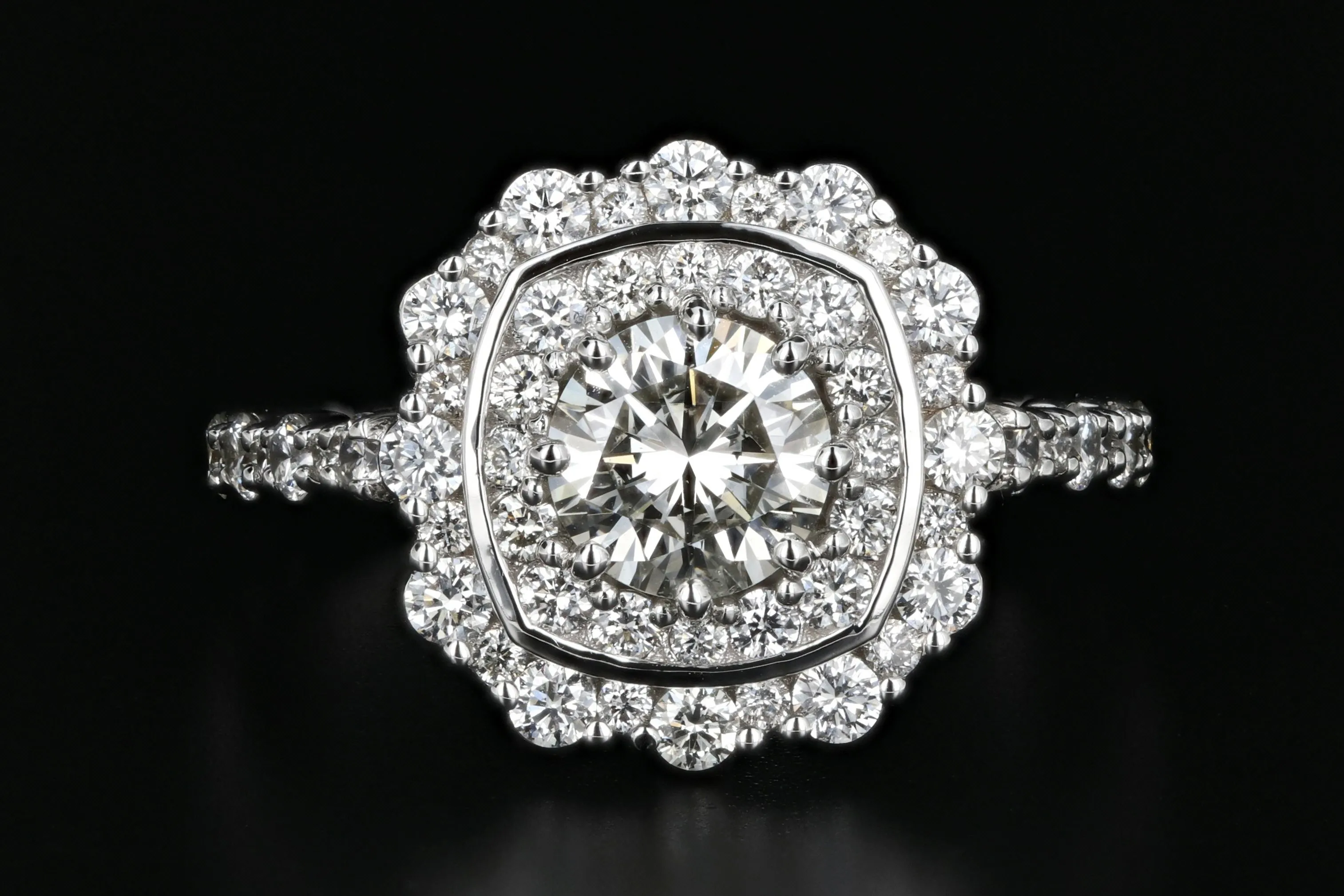 New 18K White Gold .80 Carat Diamond Halo Engagement Ring