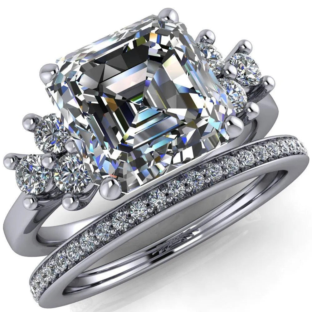 Nirvana Asscher Moissanite Multi Diamond Side Engagement Ring