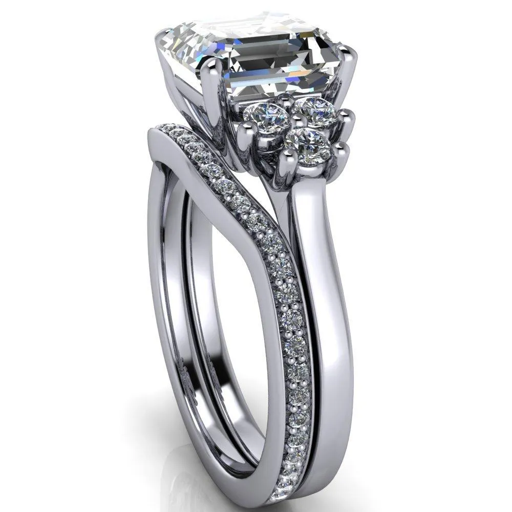 Nirvana Asscher Moissanite Multi Diamond Side Engagement Ring