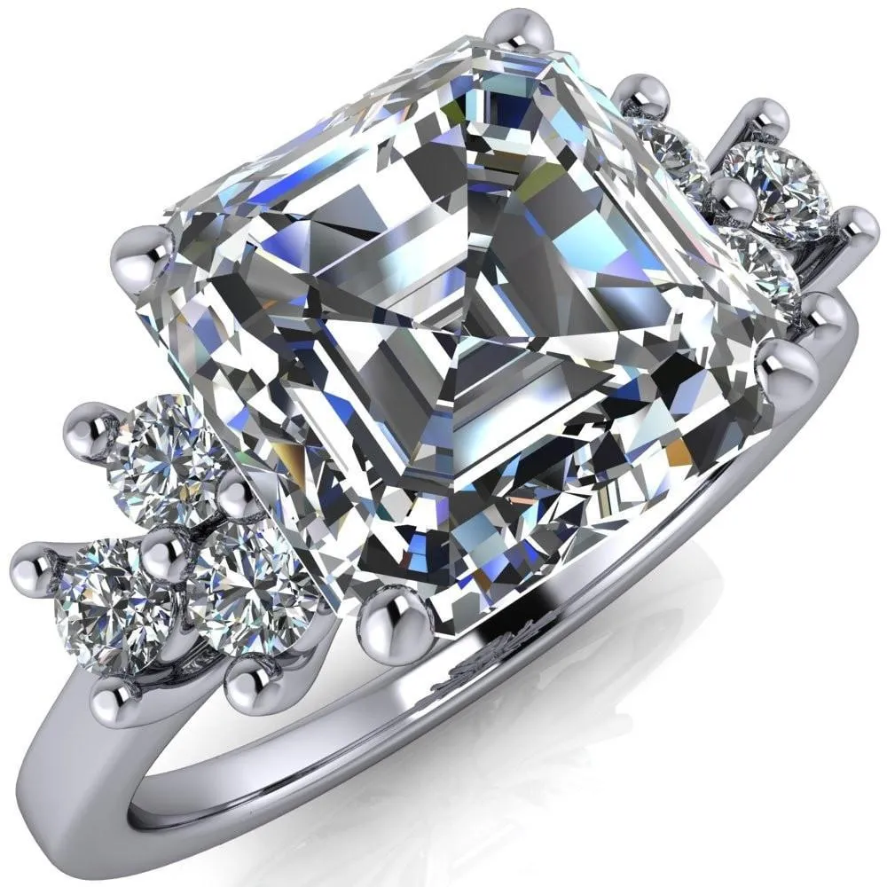 Nirvana Asscher Moissanite Multi Diamond Side Engagement Ring